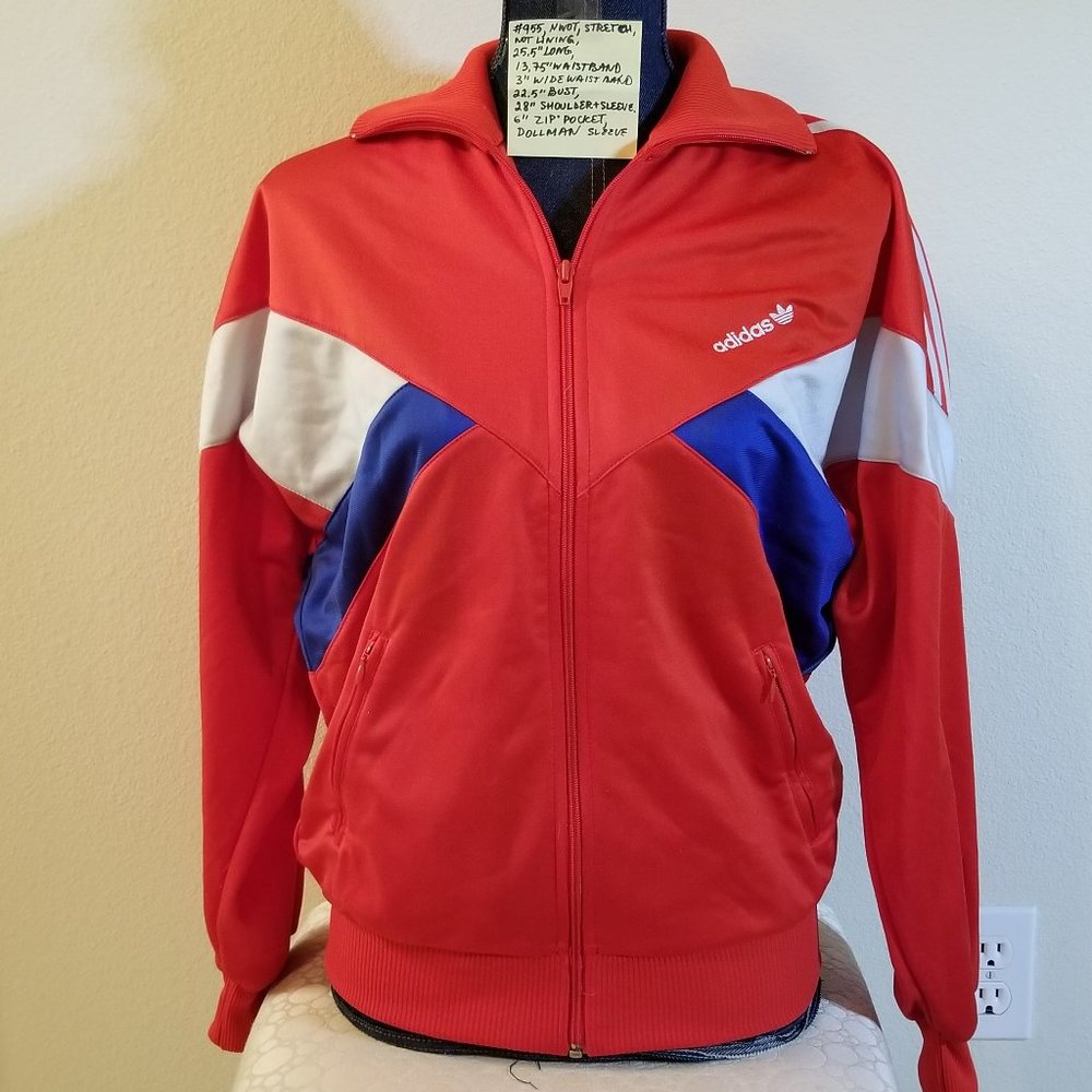 #955 NWOT Adidas Red & Blue Track Jacket S Dolman - Picture 1 of 16